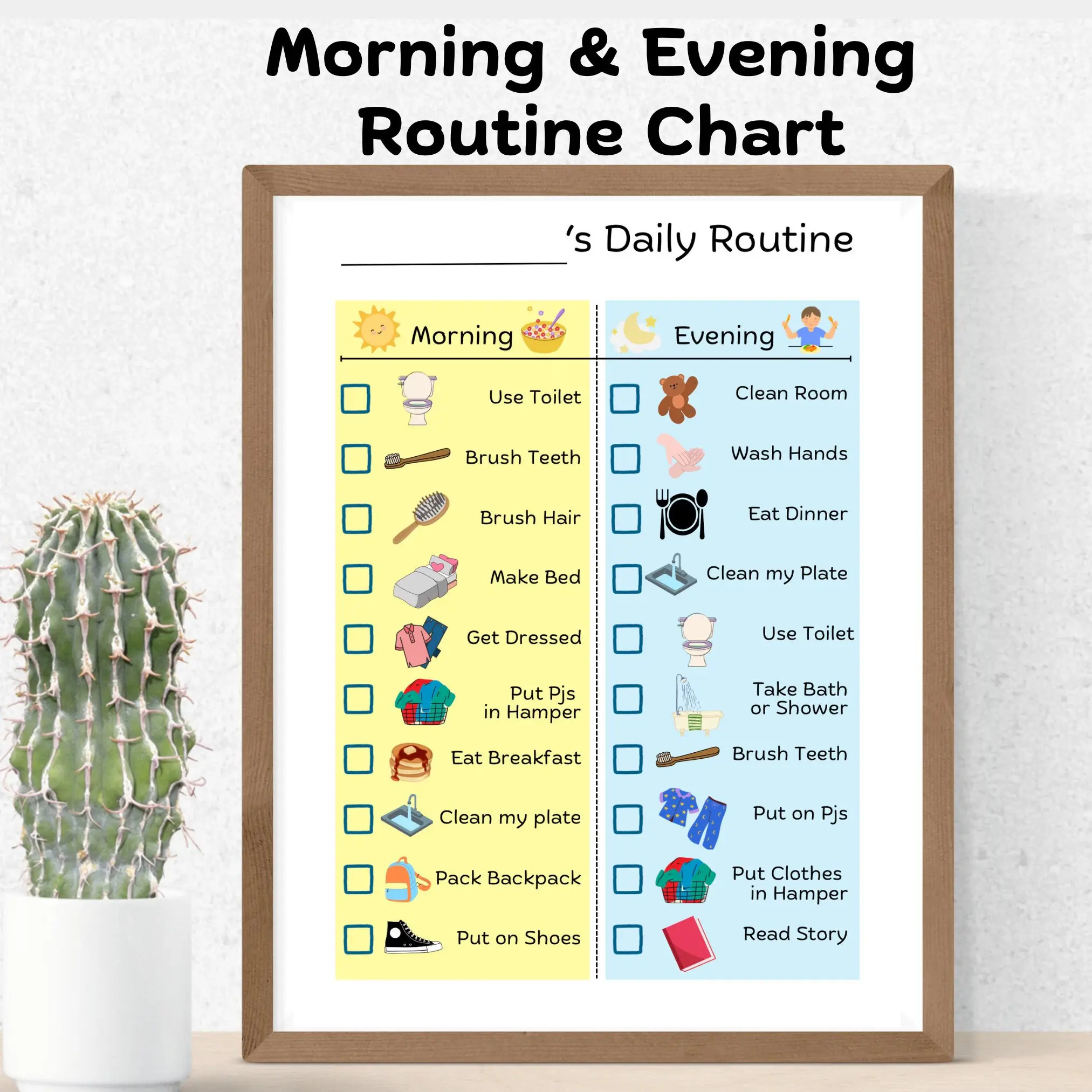 Three checklist cards showing morning, midday and evening prompts